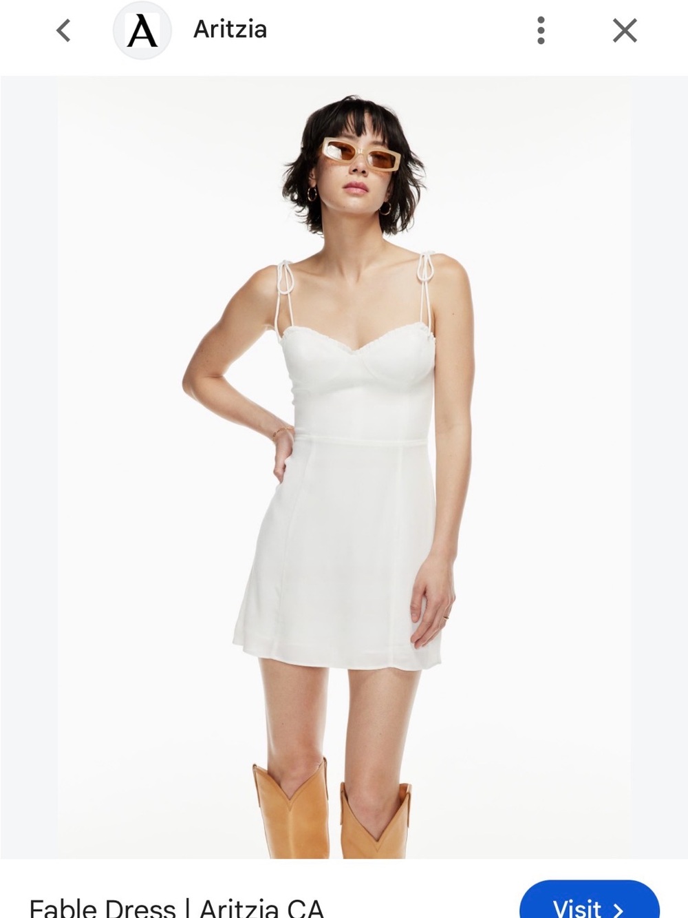 Wilfred White Sweetheart neckline with scallops trim. Mini Dress